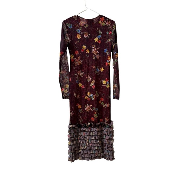 🆕 MOLLY GODDARD Nanette Floral Printed Mesh Midi Dress Brown Sz 8 US - Picture 3 of 8